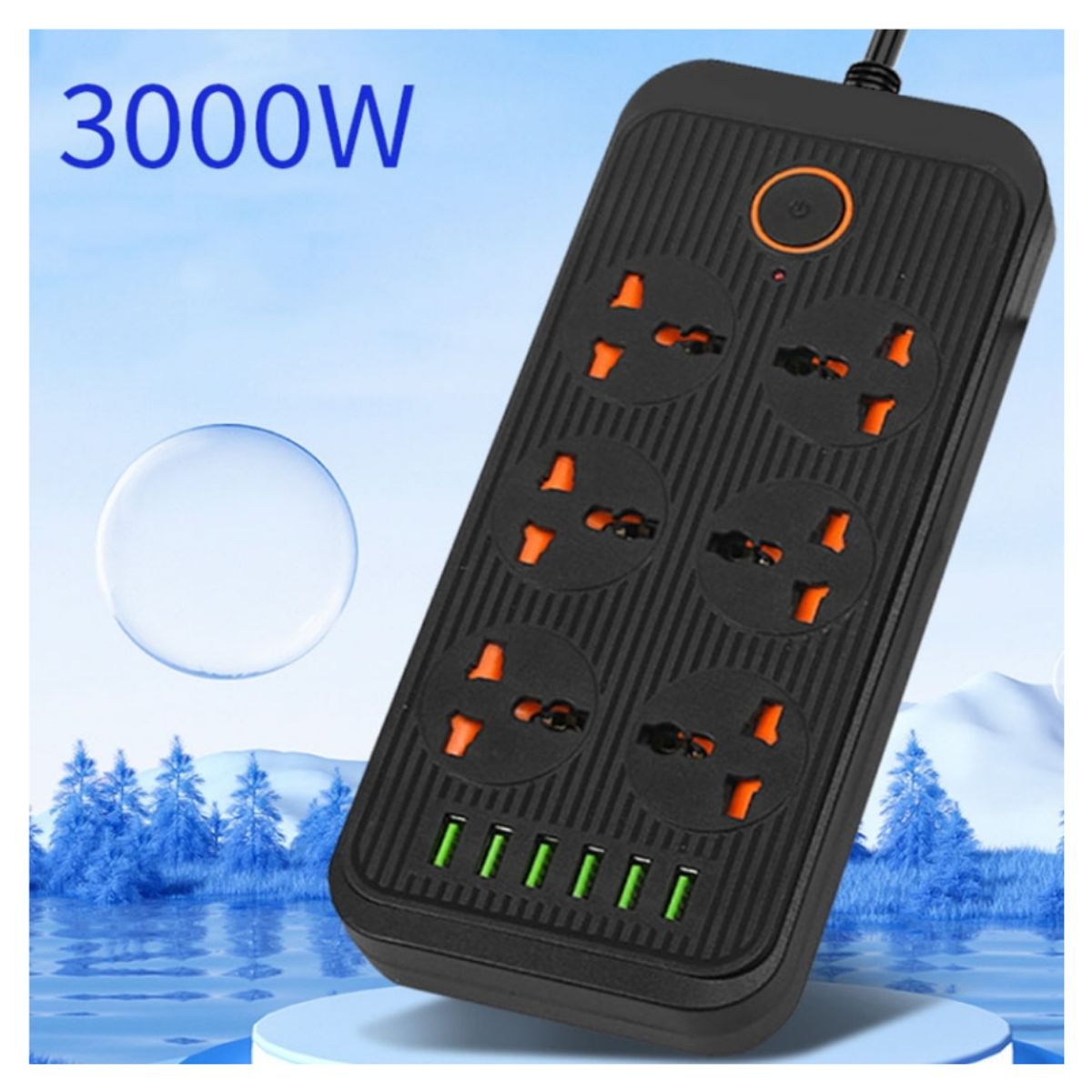 SEISA - Extensión Toma Corriente 3000W 6 Puertos Cargador USB y Tipo C Carga Rápida