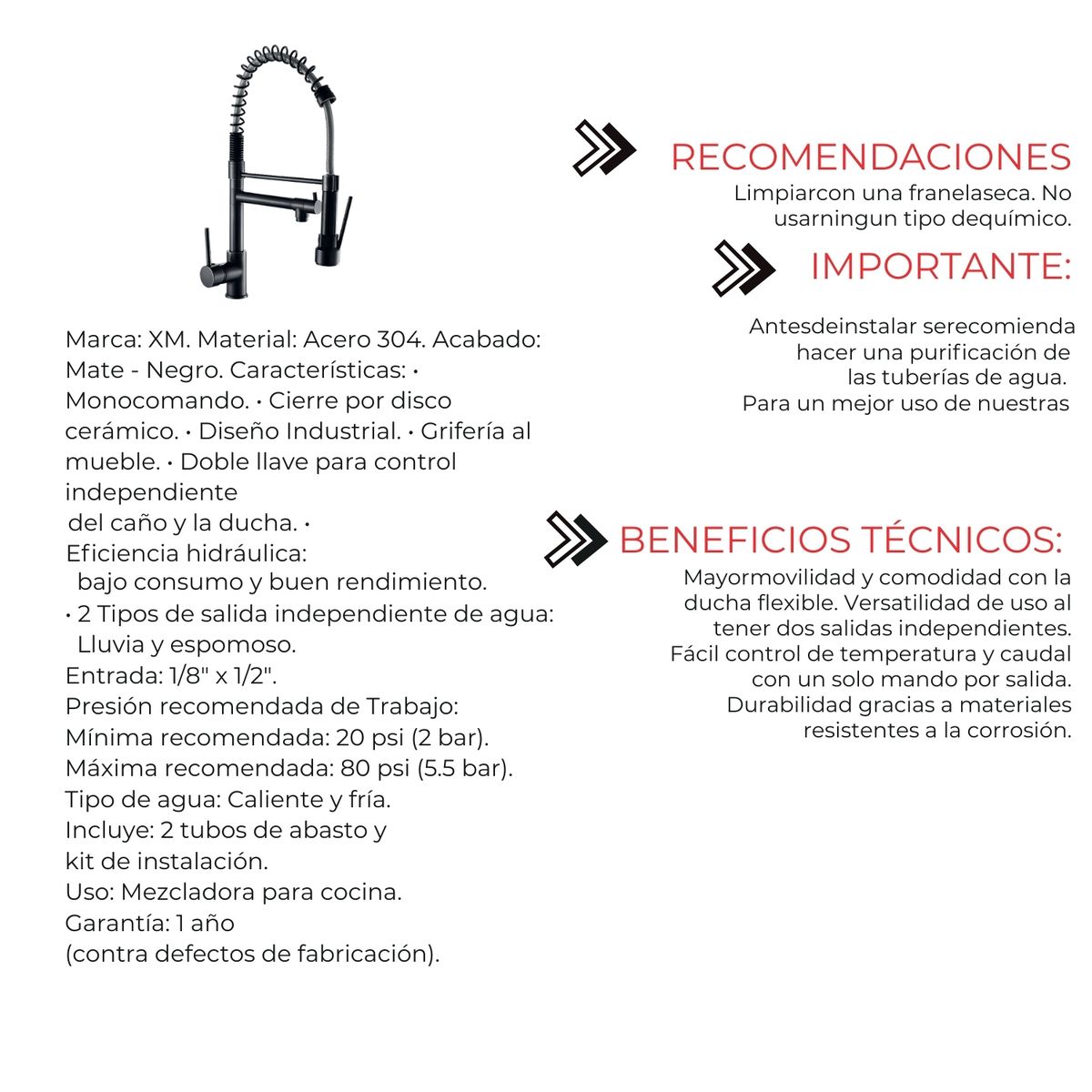 XM - GRIFO MEZCLADORA LUJO PARA COCINA NEGRO M304-0109901