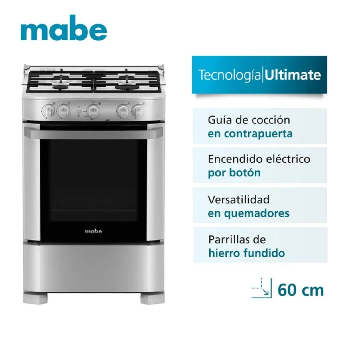MABE - Cocina de Pie Mabe CMP6020FG1 60cm 4 Hornillas - Silver