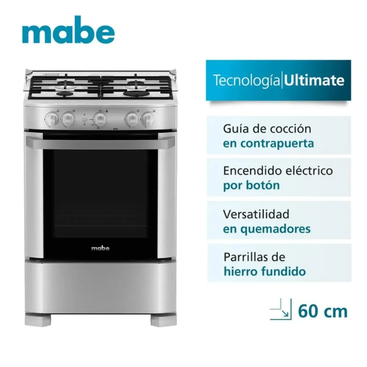 MABE - Cocina de Pie Mabe CMP6020FG1 60cm 4 Hornillas - Silver