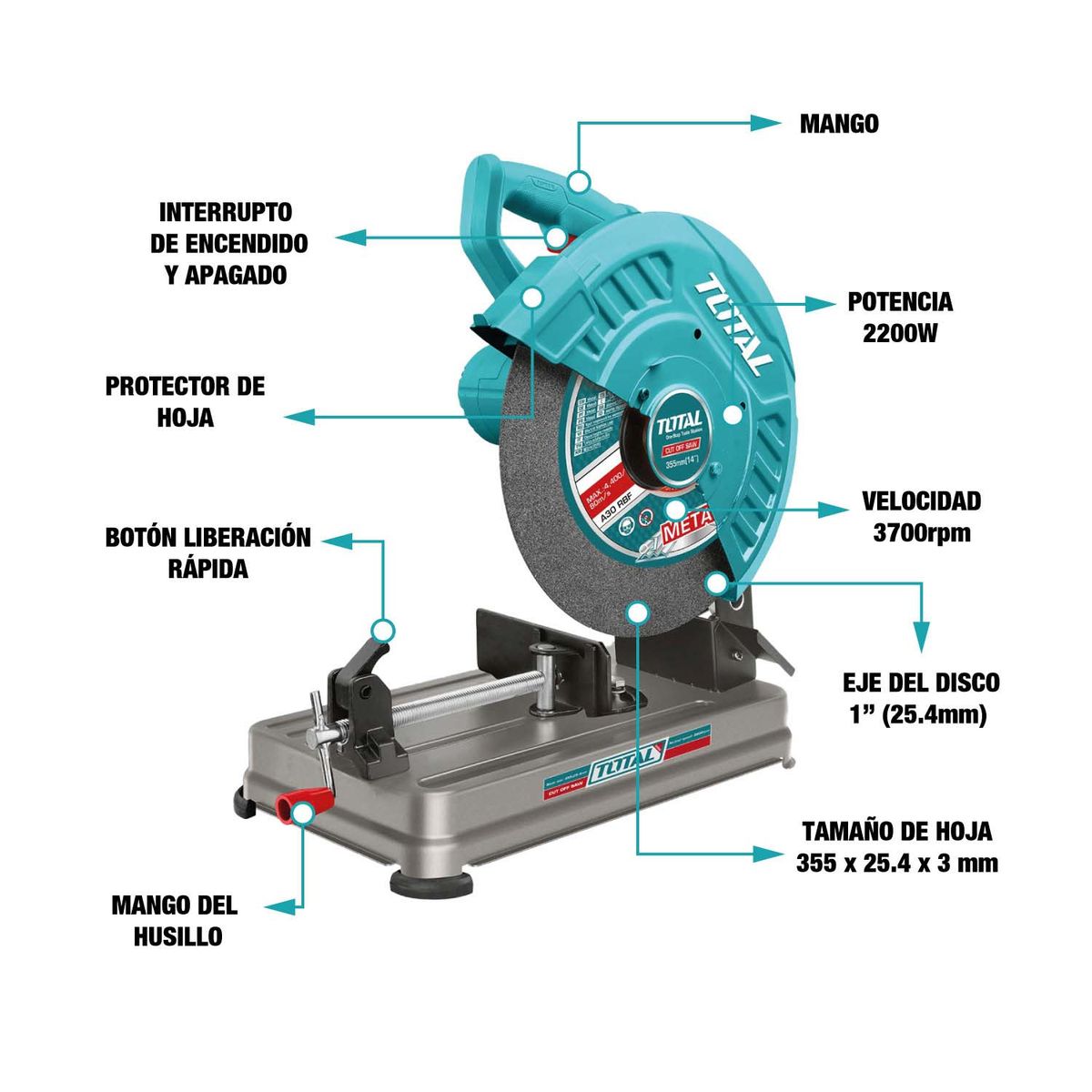 TOTAL TOOLS - TRONZADORA 14 2200W 3700RPM HOJA:355X25.4MM TOTAL (TS223558)