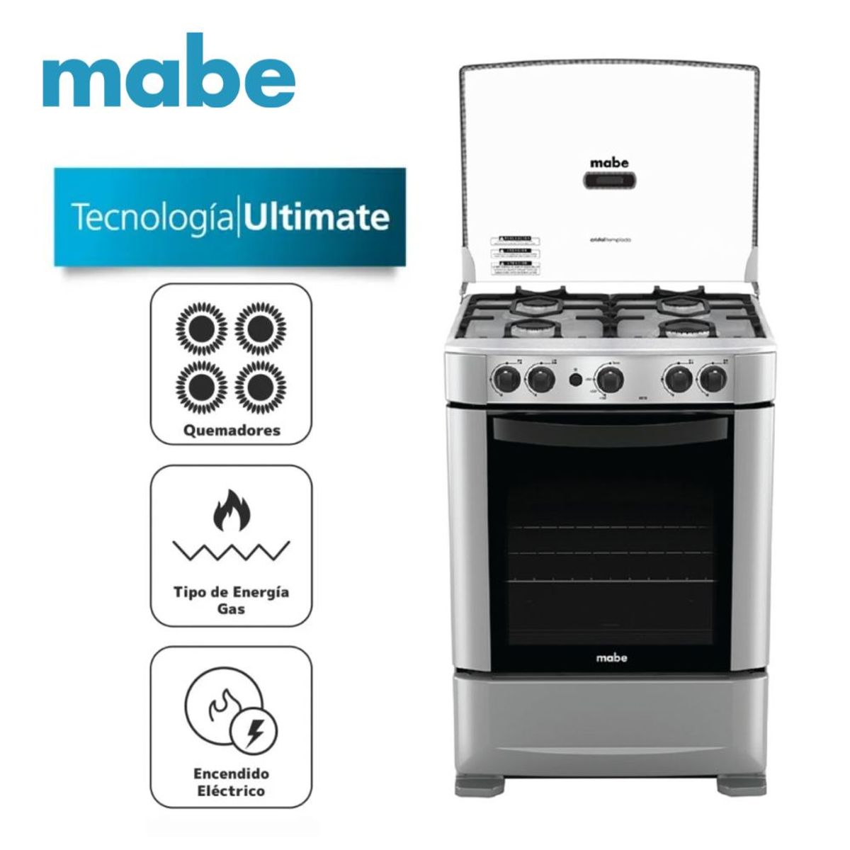 MABE - Cocina Mabe a Gas 4 Hornillas CMP6010FG0 - Inox