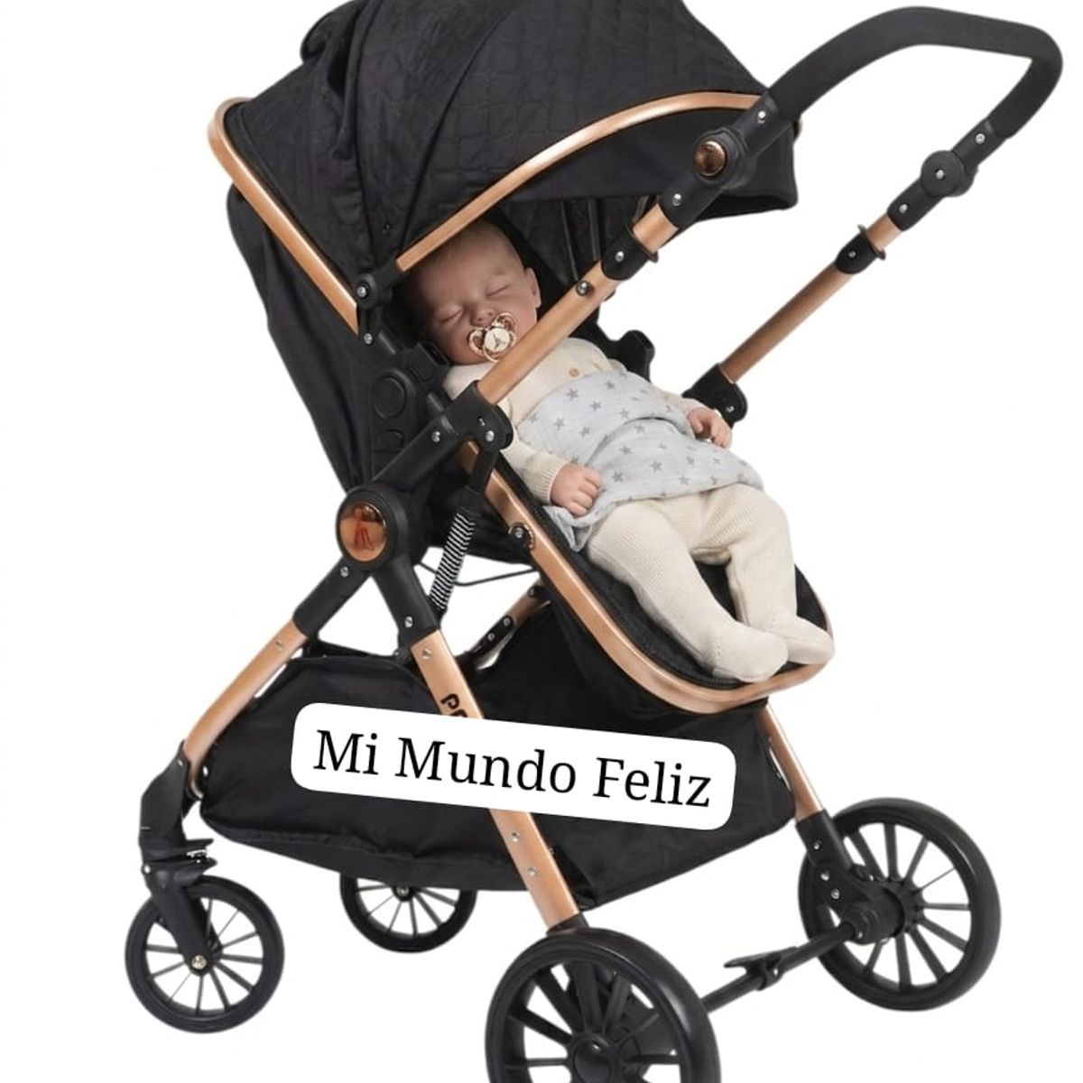 BABY HAPPY - Coche para Bebe Moises Reversible Gold Negro