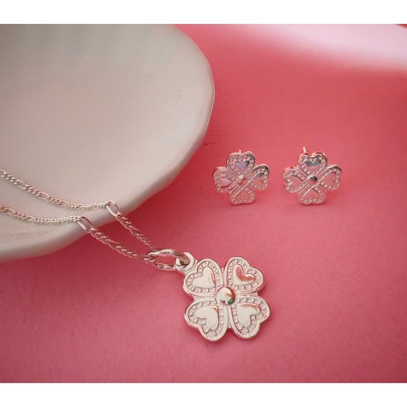 GENERICO - Collar + dije + aretes de plata Trebol