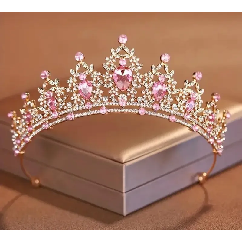 GENERICO - Tiara Corona de Cristales Cumpleaños Rosada Graduaciones