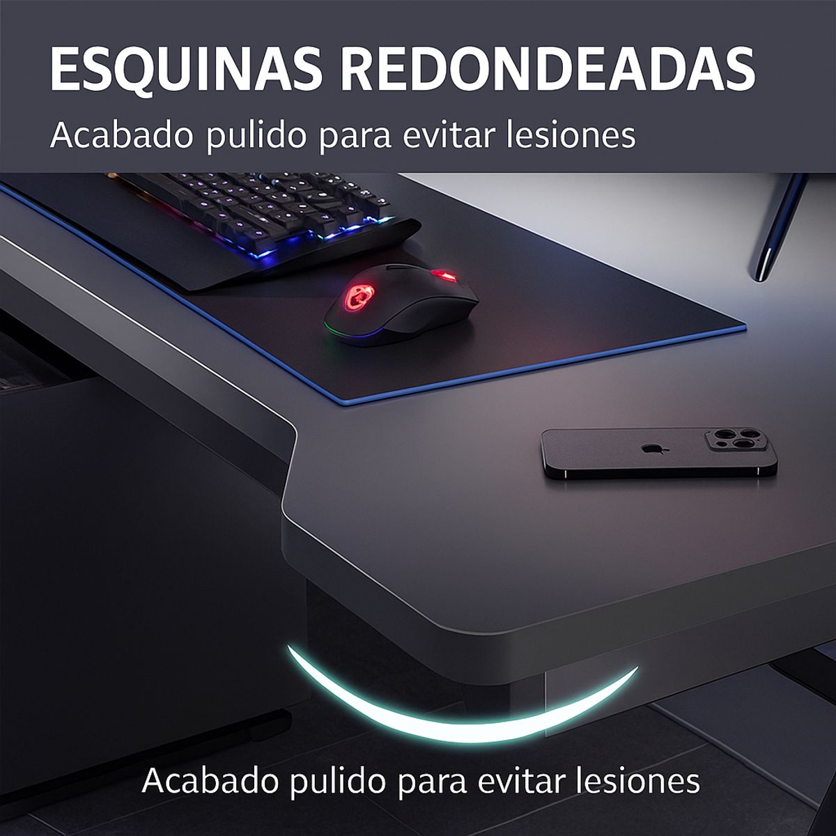 GENERICO - Escritorio Gamer Negro Diseño Ergonómico Oficina