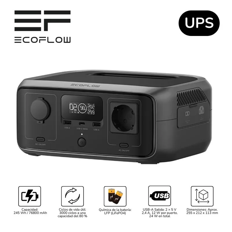 ECOFLOW - Estación de energía portátil Ecoflow River 3 (UPS) - Negro