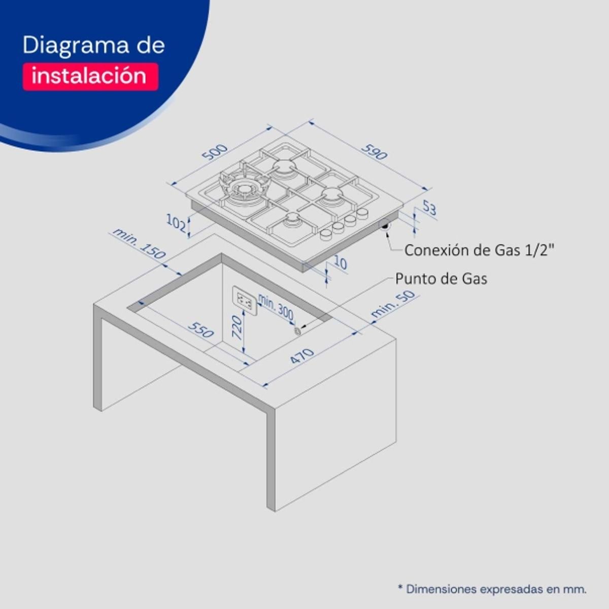 SOLE - Encimera Acero Inoxidable A Gas 58cm Sole SOLCO036V2