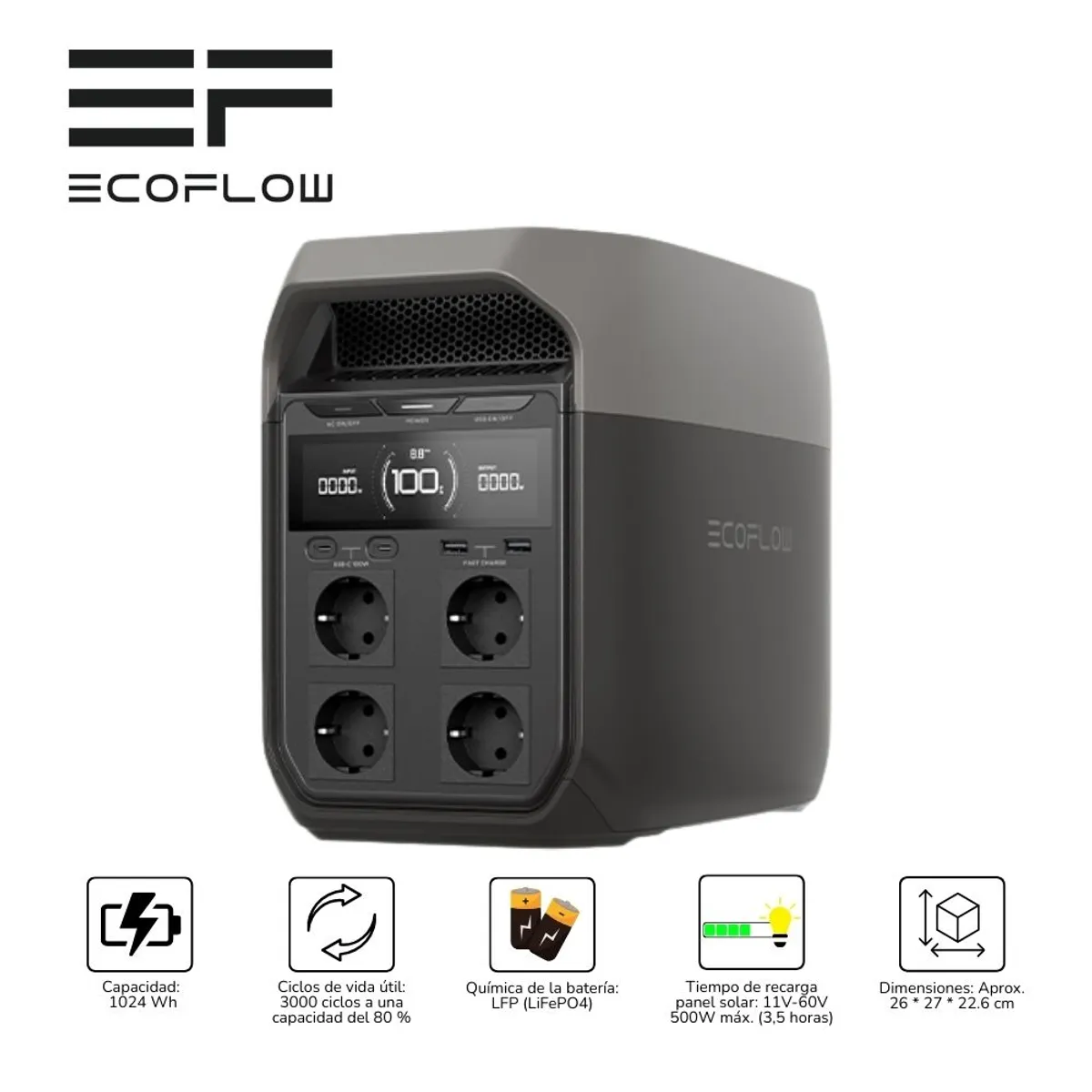 ECOFLOW - Estación de energía portátil 1800 Watts Ecoflow Delta 3 - Negro