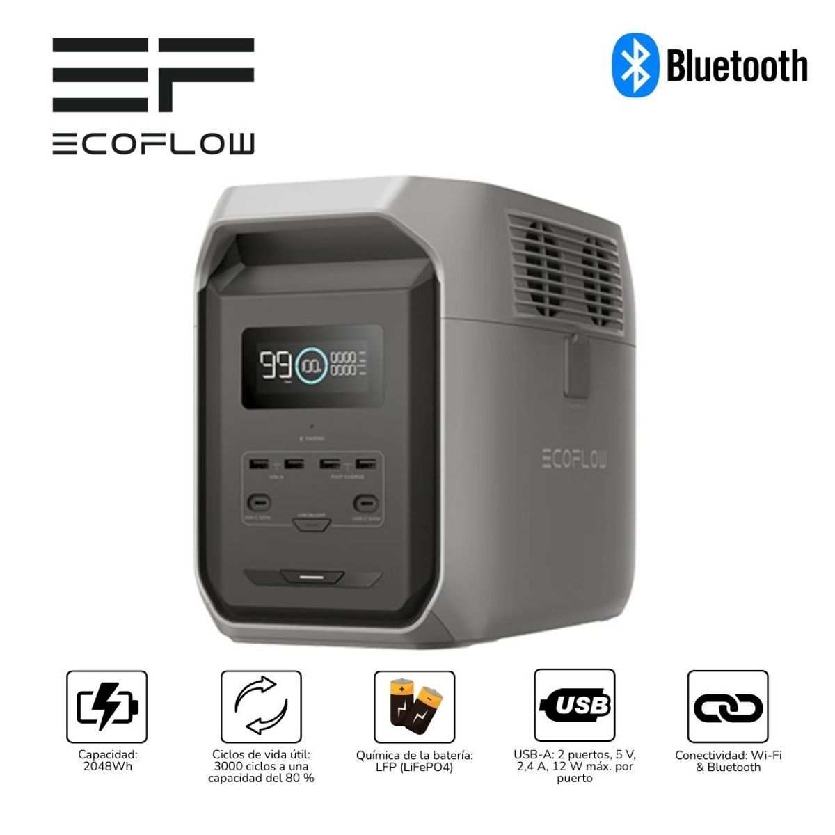 ECOFLOW - Estación de energía portátil 1800 Watts Ecoflow Delta 3 1500  - Negro