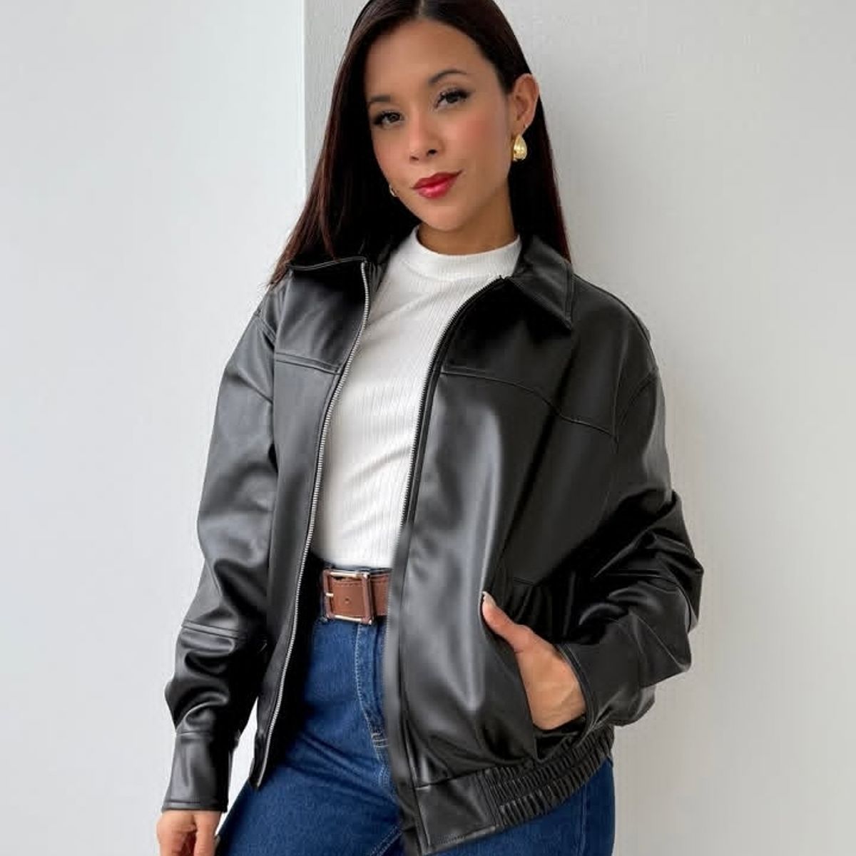 GENERICO - LEATHER JACKET OVERSIZE PARA MUJER
