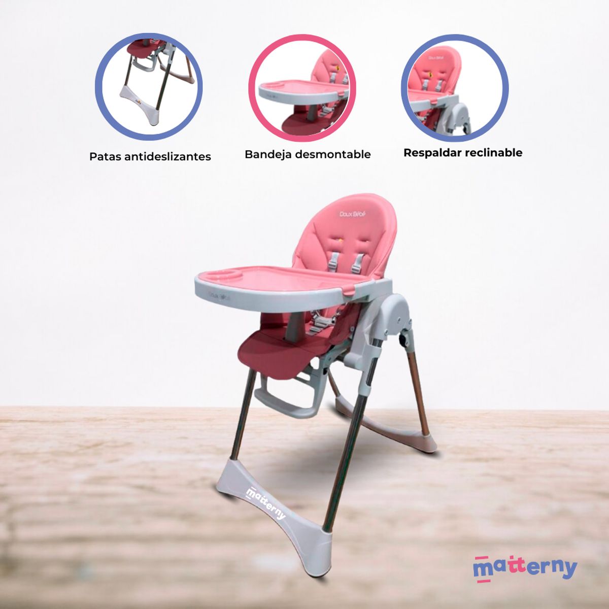 DOUX BEBE - Silla de Comer para Bebé Graduable »SUPER» Pink