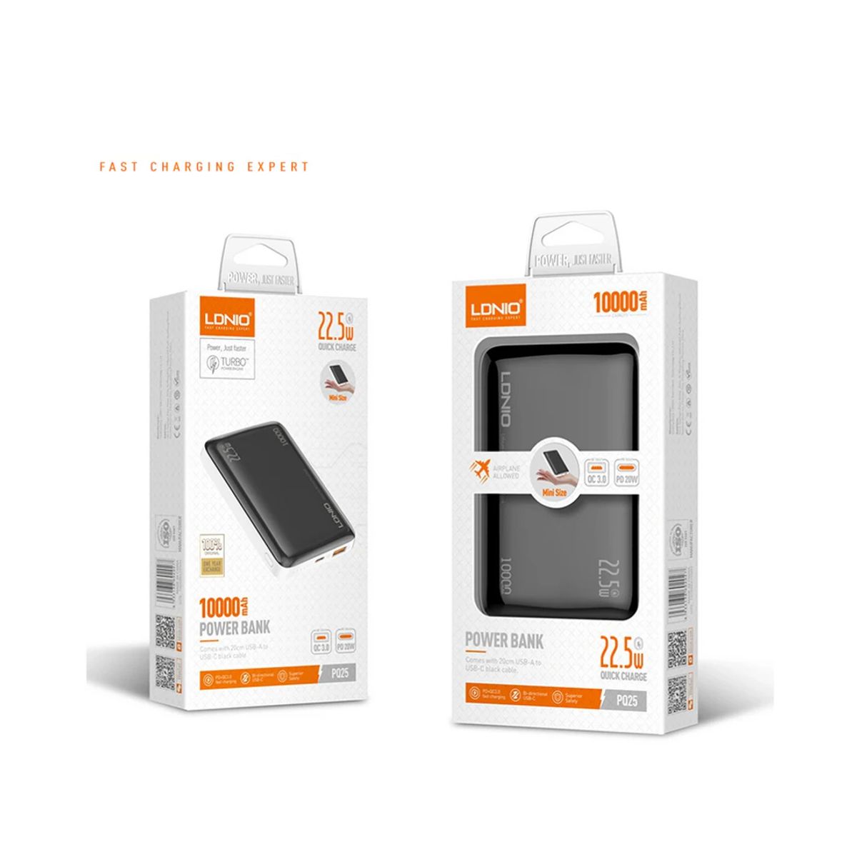 LDNIO - Power Bank LDNIO 10000 mAh PQ25 Carga Rápida 22.5W – Negro