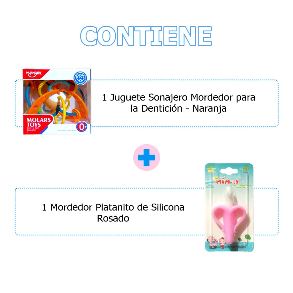 HUANGER - Pack Bebé Juguete Sonajero Naranja y Mordedor Banana Rosado