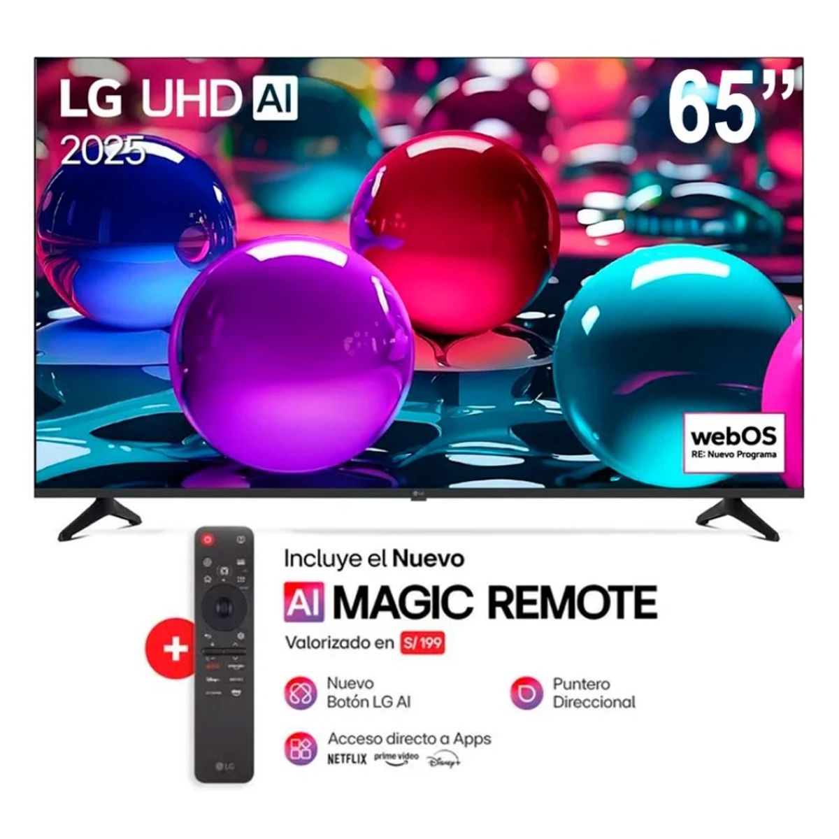 LG - TELEVISOR LG 65" UHD 4K  SMART TV THINQ AI 65UA7300PSB 2025 + Control Magic Thinq IA
