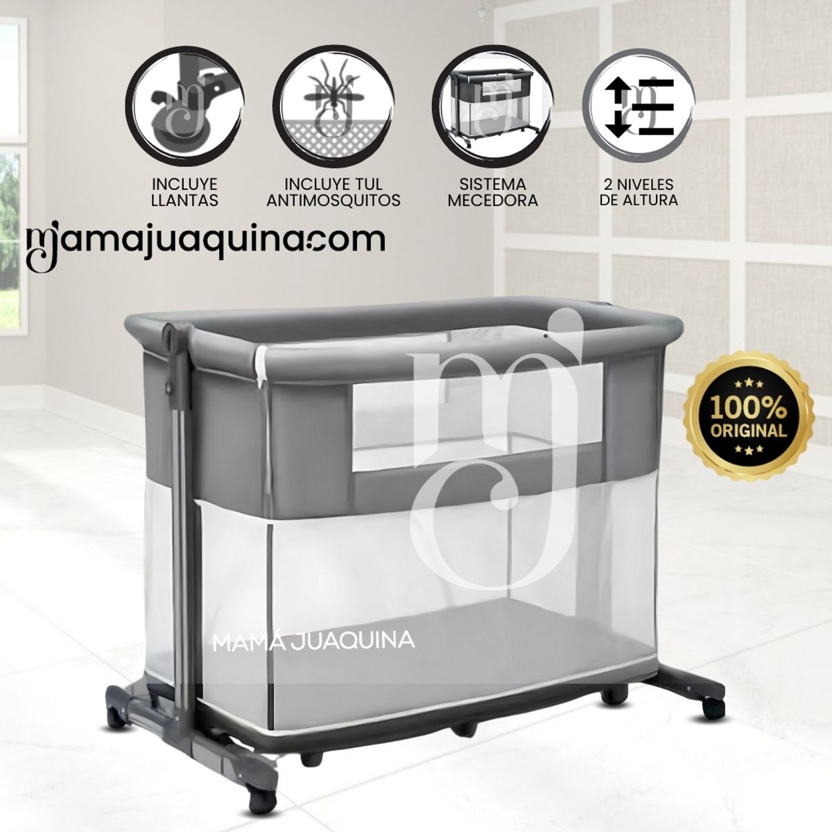 BABY - Cuna Corral Colecho de Lujo 2 en 1 «MIMI» de Lujo Gray