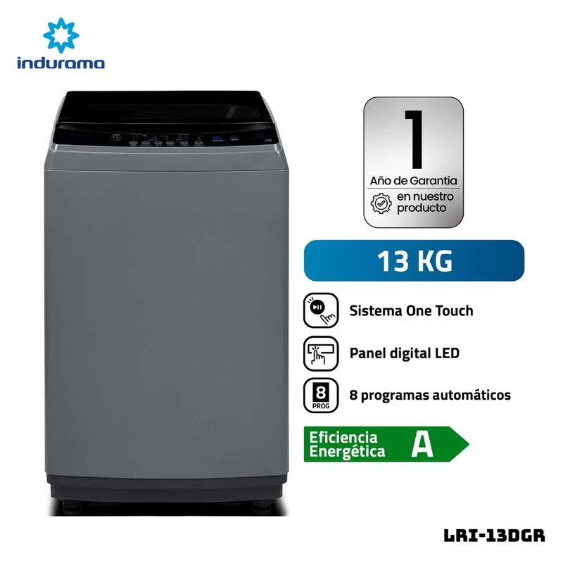INDURAMA - LAVADORA INDURAMA ANTIENRREDO 13 KG CARGA SUPERIOR GRIS - LRI-13DGR