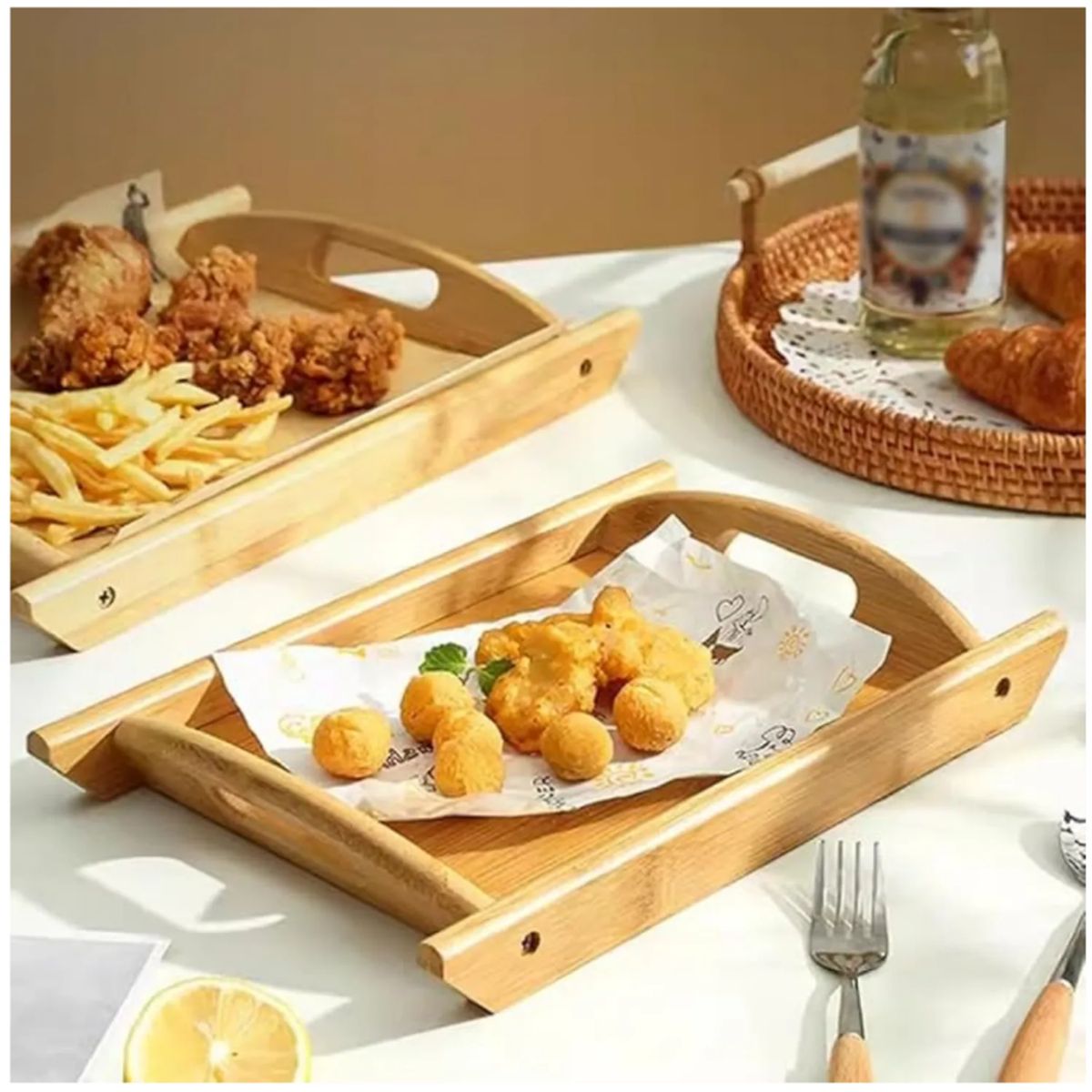 GENERICO - Fuente Bandeja de Desayuno Bambú Elegante