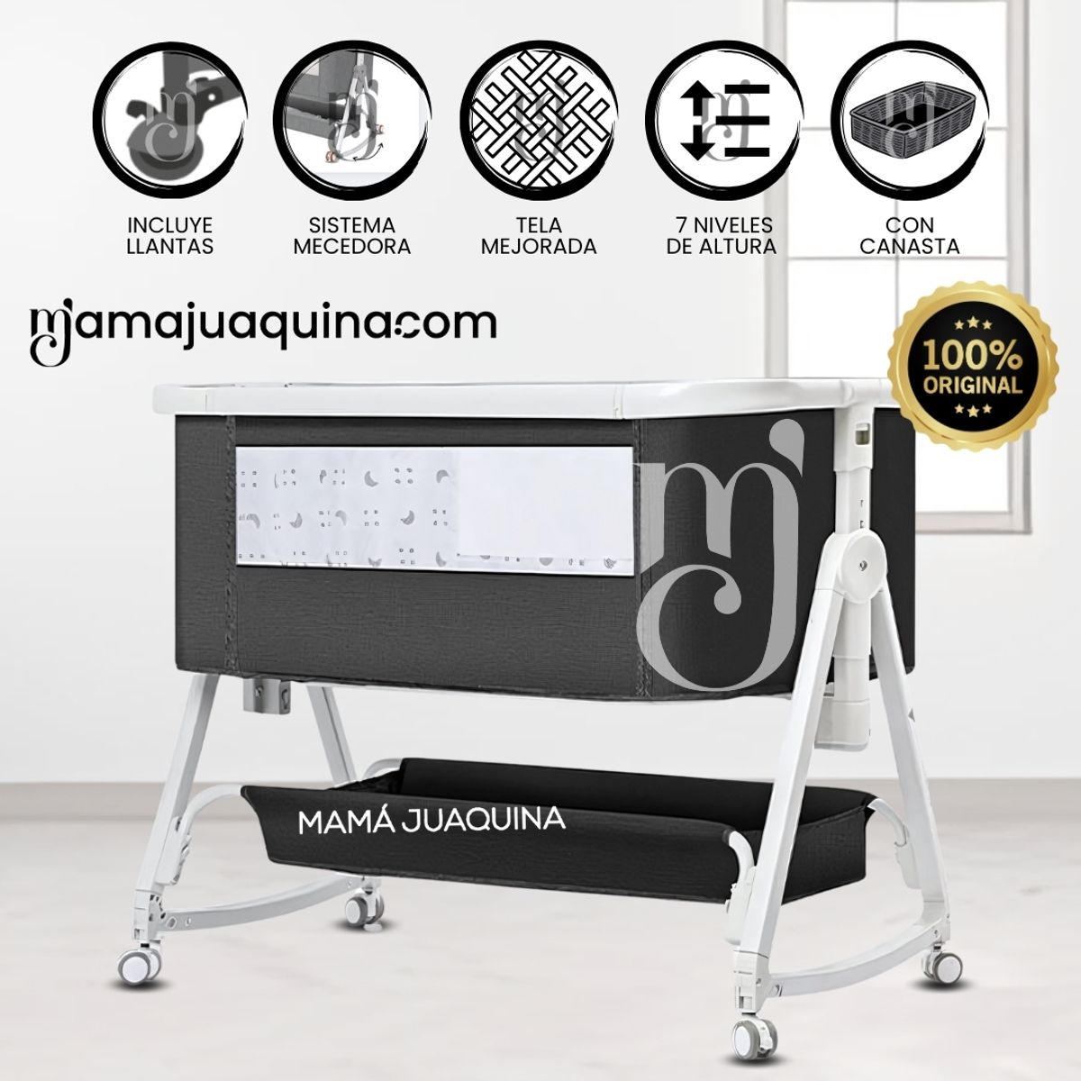 BABY - Cuna Colecho Mecedora 2 en 1 «PLATINIUM DUDU» Black