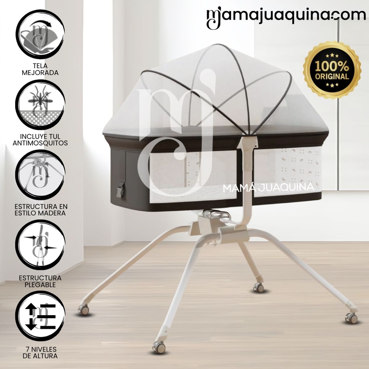 BABY - Cuna Colecho Mecedora 2 en 1 «MOON» de Lujo Dark Gray