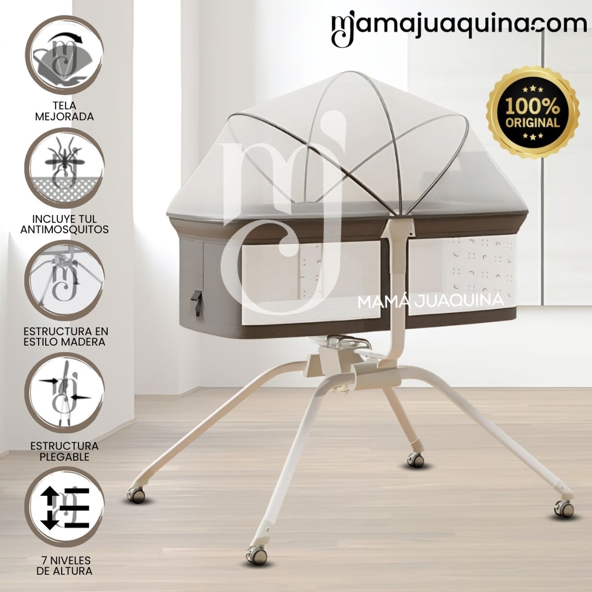 BABY - Cuna Colecho Mecedora 2 en 1 «MOON» de Lujo Coffee