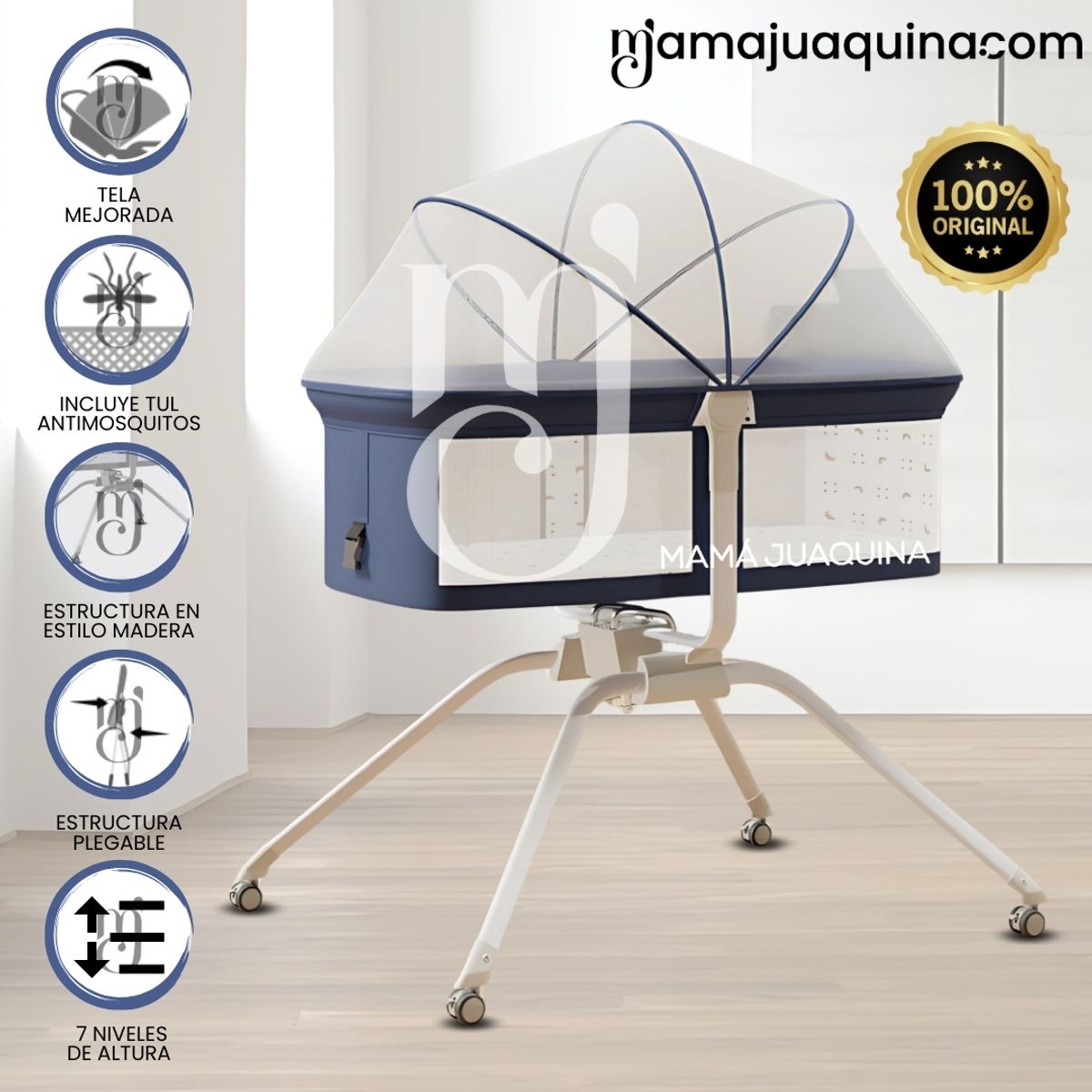 BABY - Cuna Colecho Mecedora 2 en 1 «MOON» de Lujo Blue