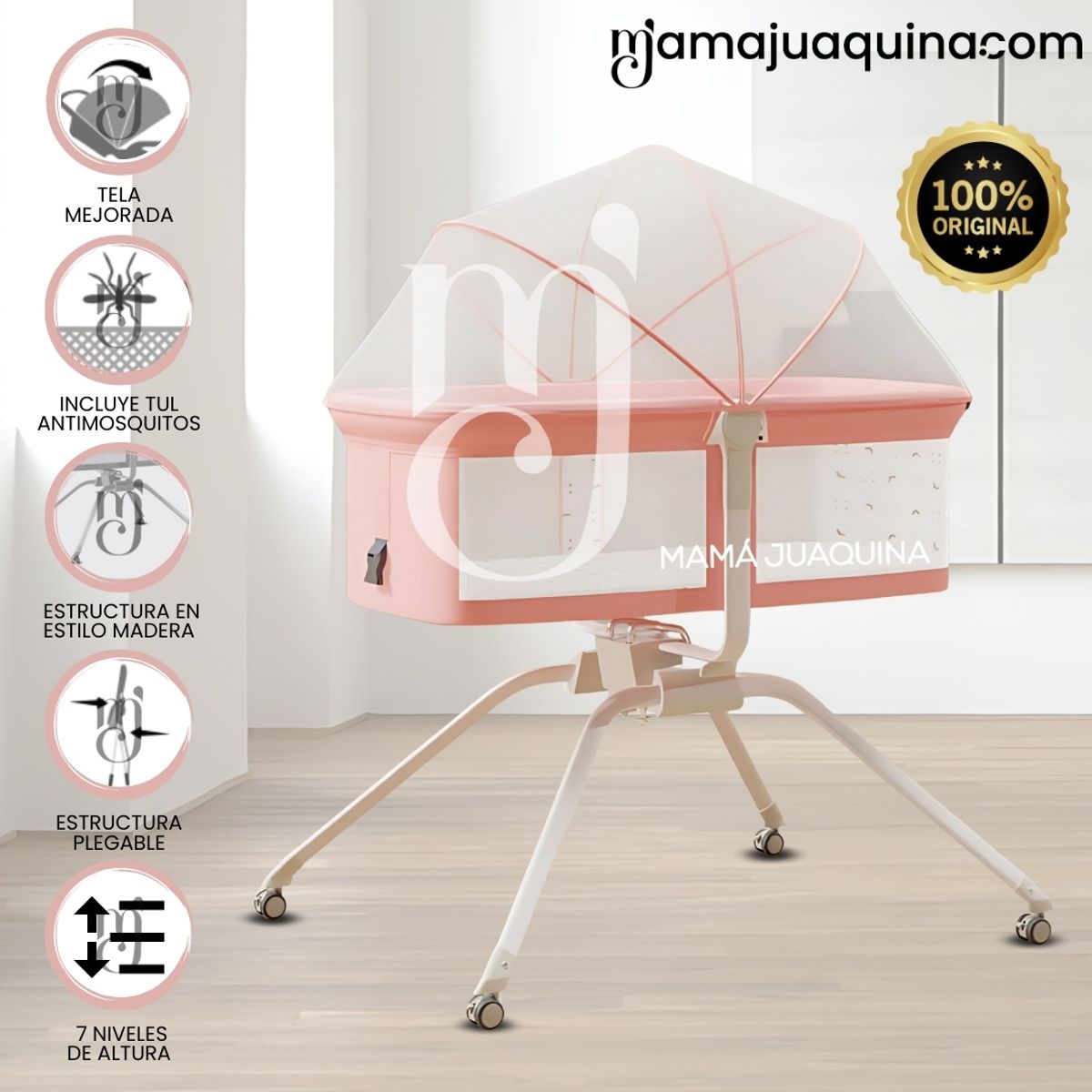 BABY - Cuna Colecho Mecedora 2 en 1 «MOON» de Lujo Pink