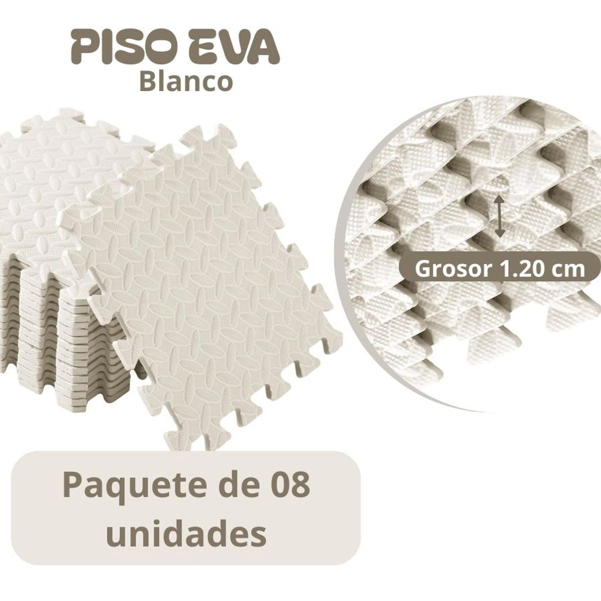 GENERICO - Piso de Goma EVA  BLANCO de 60 cm x 60 cm x 1.20 cm -08 unid.