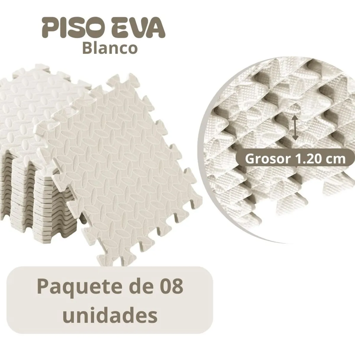 GENERICO - Piso de Goma EVA  BLANCO de 60 cm x 60 cm x 1.20 cm -08 unid.