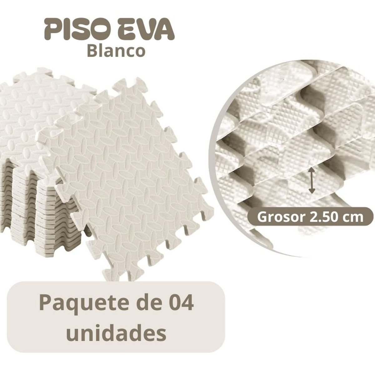 GENERICO - Piso de Goma EVA BLANCO de 60 cm x 60 cm x 2.50 cm -04 unid.