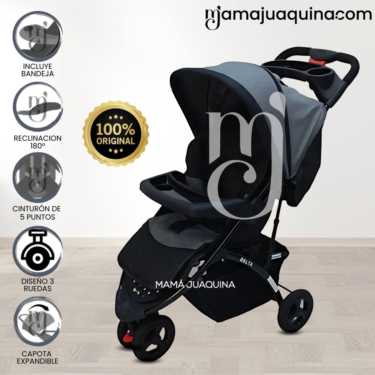 EBABY - Coche Cuna Deportivo 3 ruedas «DELTA SPORT» Gray