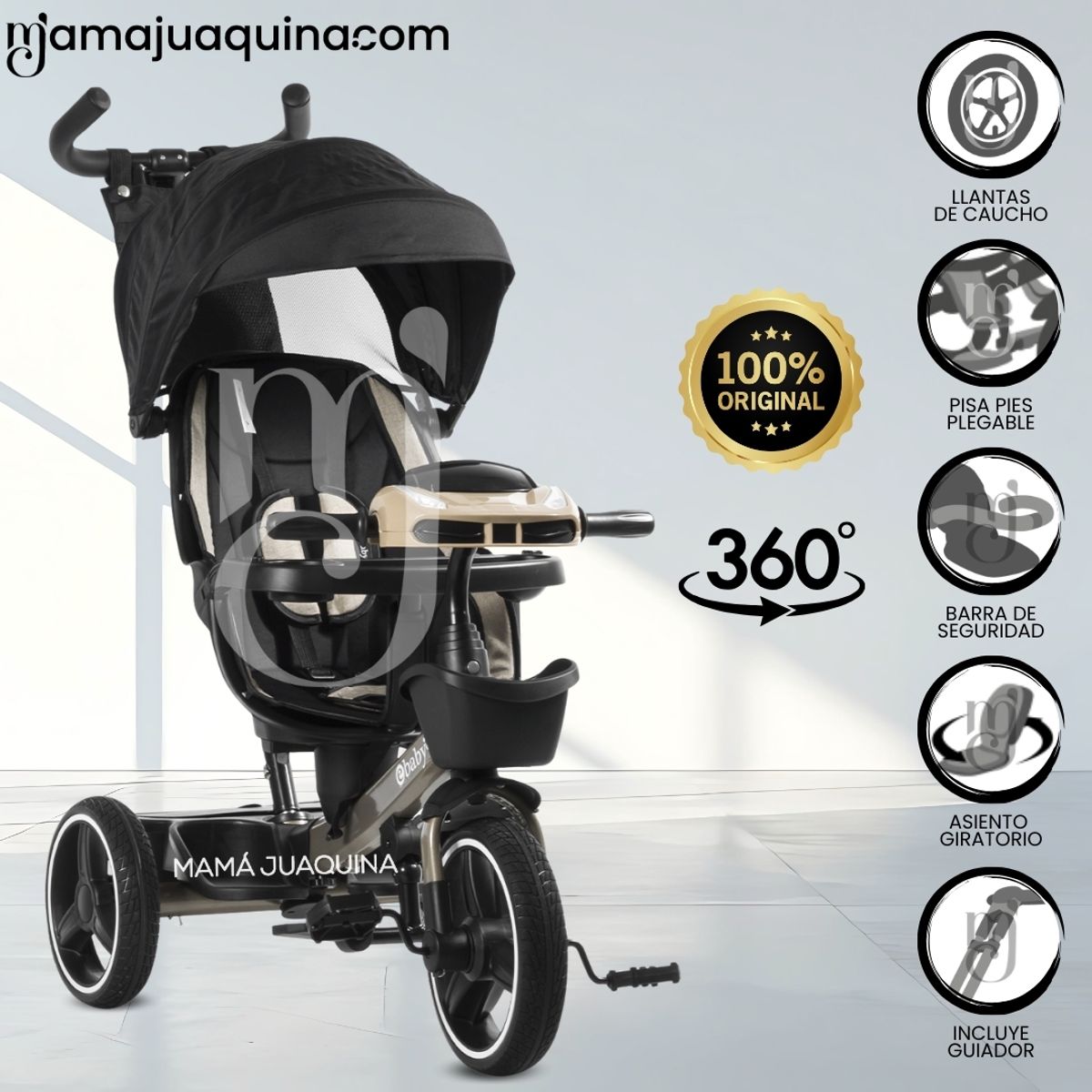 EBABY - Triciclo Guiador Reclinable «VENICE» Edición Limitada Black