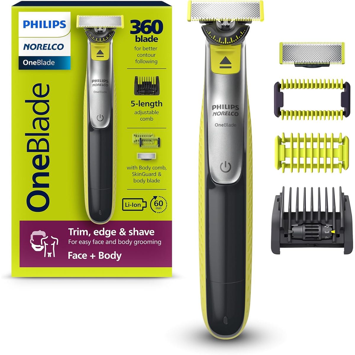 PHILIPS - Rasuradora Philips OneBlade 360 Cara y Cuerpo 2 Cuchillas 5 en 1