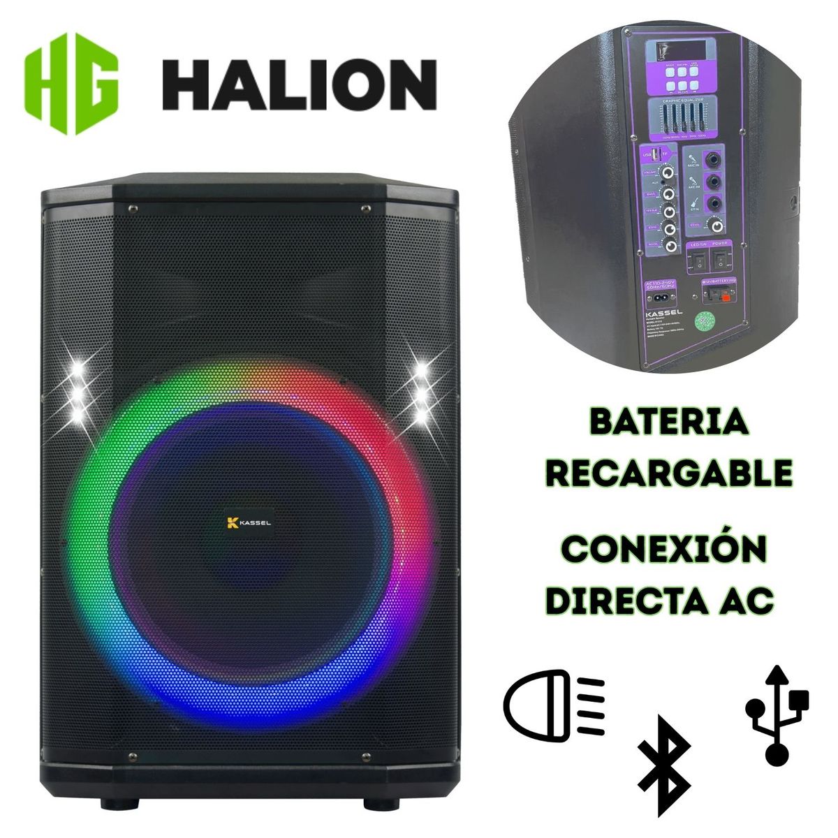 HALION - Parlante portátil KASSEL K1212 Boofer de 12 USB TF BT TWS FM