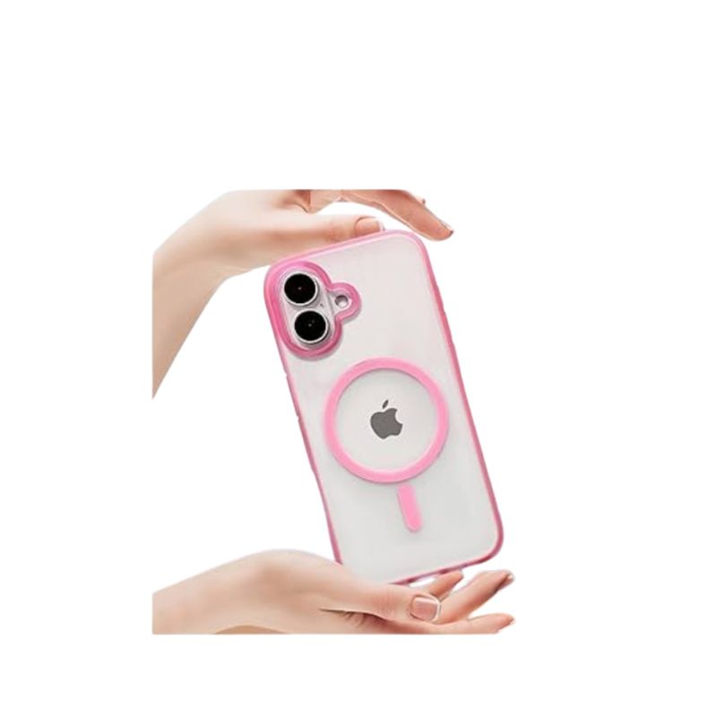 CASE - CASE MAGSAFE TRANSPARENTE CON BORDE ROSA-IPHONE 16 PRO