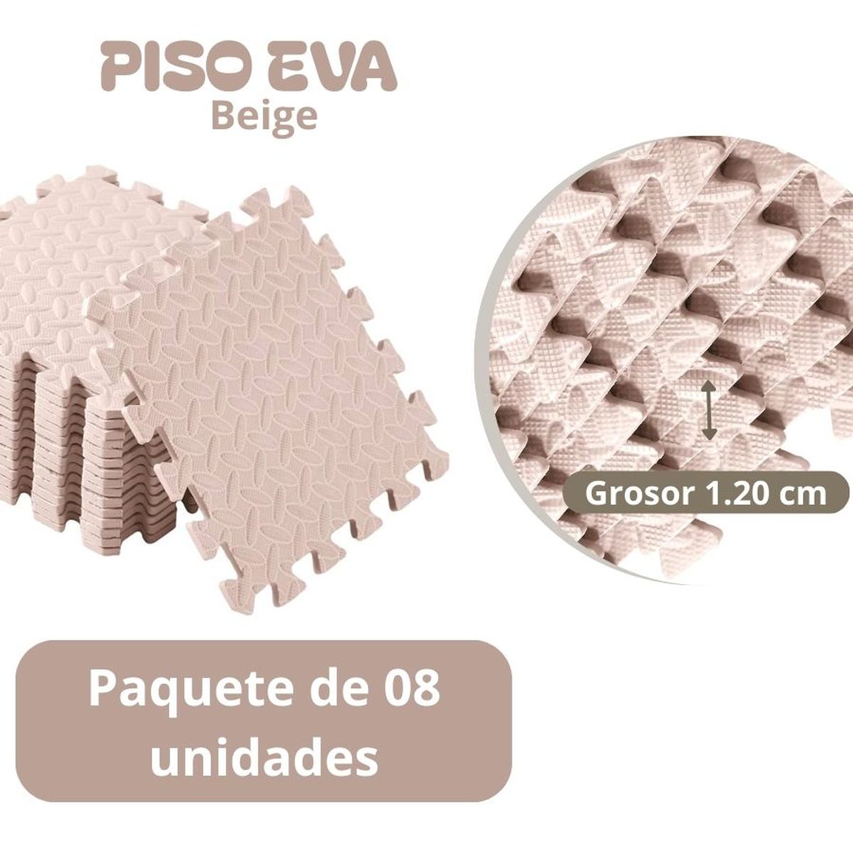 GENERICO - Piso de Goma EVA BEIGE de 60 cm x 60 cm x 1.20 cm - 08 unid.