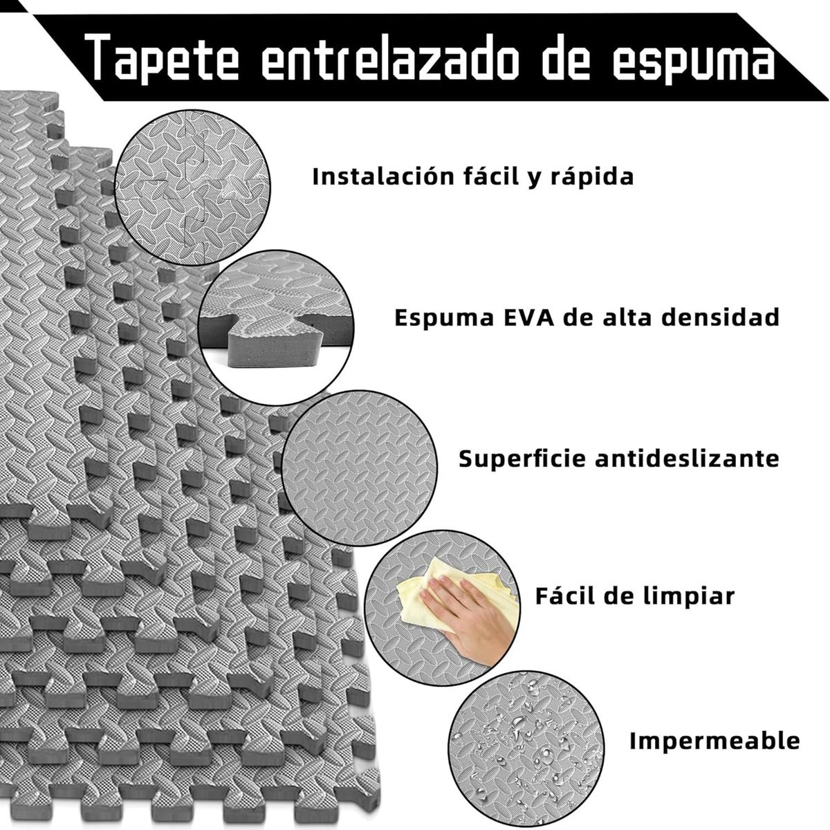 GENERICO - Piso de Goma EVA GRIS de 60 cm x 60 cm x 1.20 cm - 04 unid.