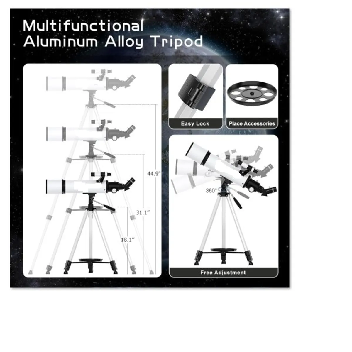 GENERICO - Telescopio Telescopio de 80mm  Refractador Portátil