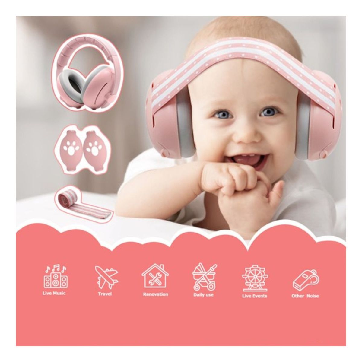 GENERICO - Orejeras para Bebes AntiRuidos Rosadito