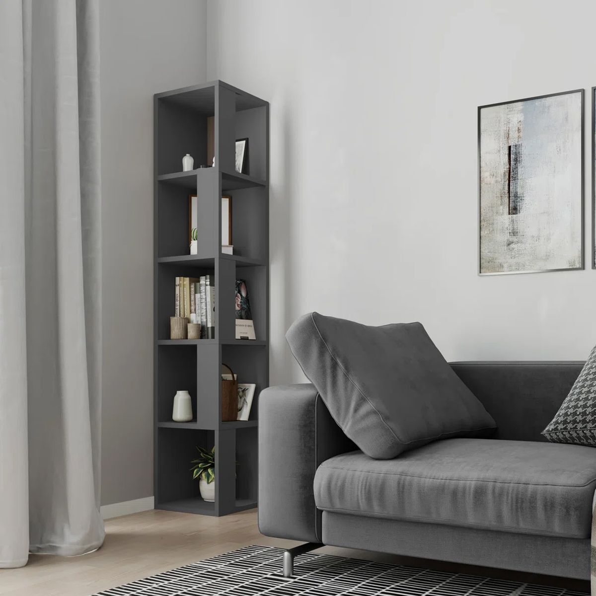 GENERICO - Librero Esquinero Multifuncional Melamina Gris