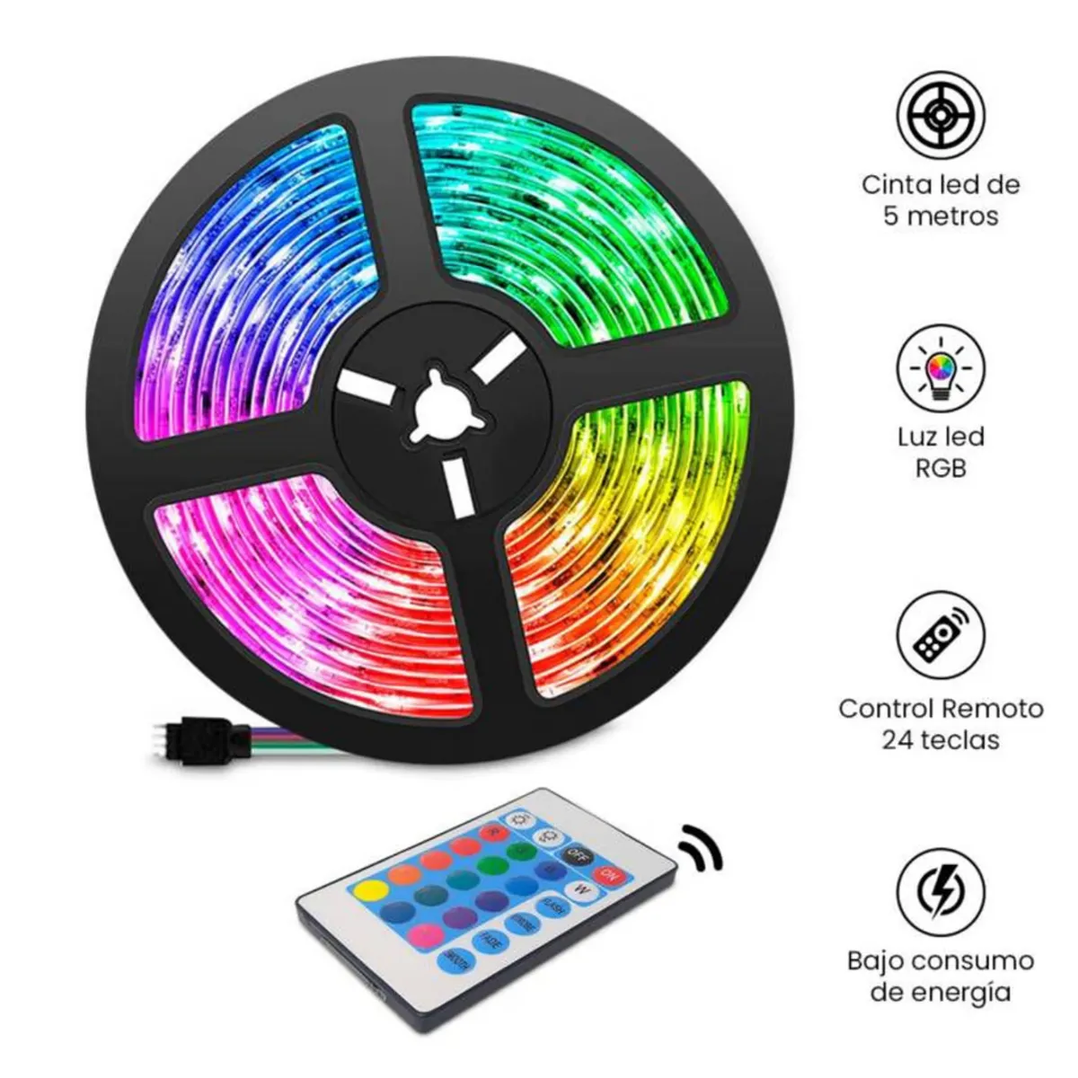 GENERICO - Cinta Luz Led RGB Control Remoto 3 Metros Decora Tu Habitacion