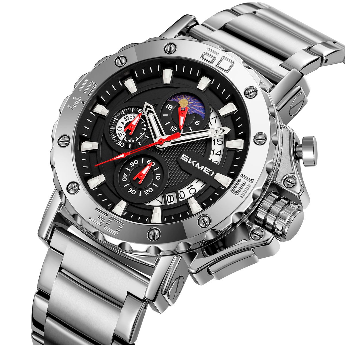 SKMEI - Reloj Skmei 9344 MOON PHASE Cronómetro Correa Acero