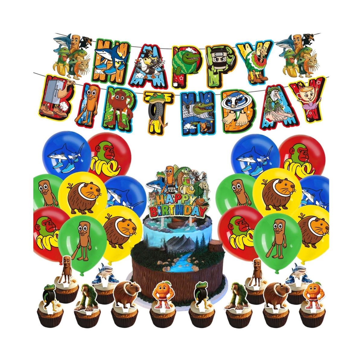 KIDS - Kit Decoración de Cumpleaños Temática Brainrots Italianos