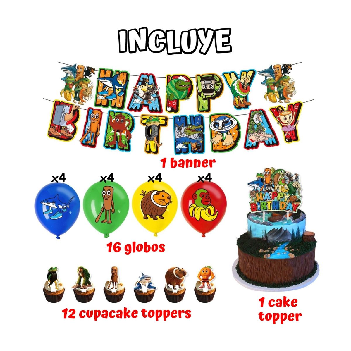 KIDS - Kit Decoración de Cumpleaños Temática Brainrots Italianos