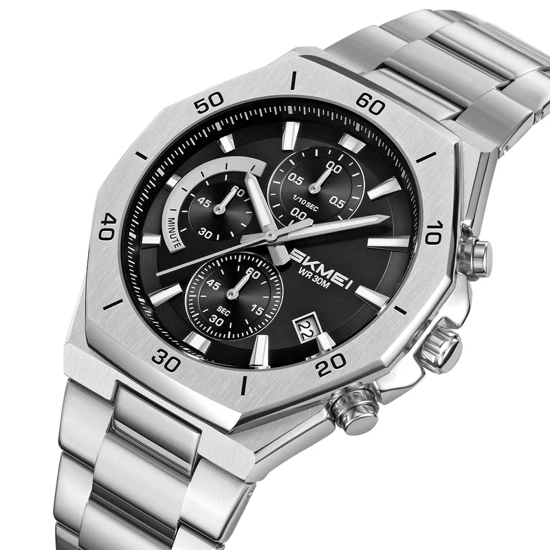 SKMEI - Reloj Skmei 2452Plateado dial Negro Cronómetro