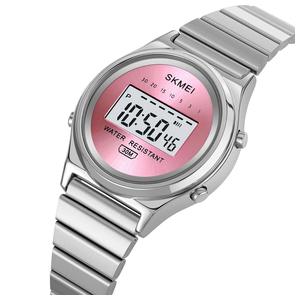 SKMEI - Reloj Skmei 2521 Digital Plateado Fondo Rosado Correa Acero