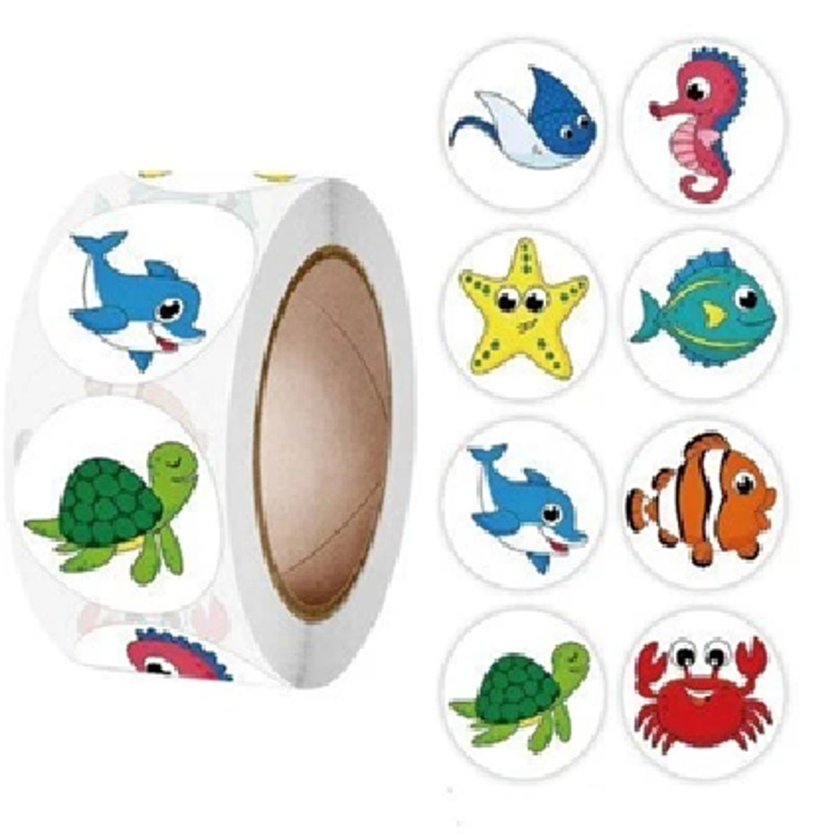GENERICO - 100 stickers en rollo animales del oceano modelo 2