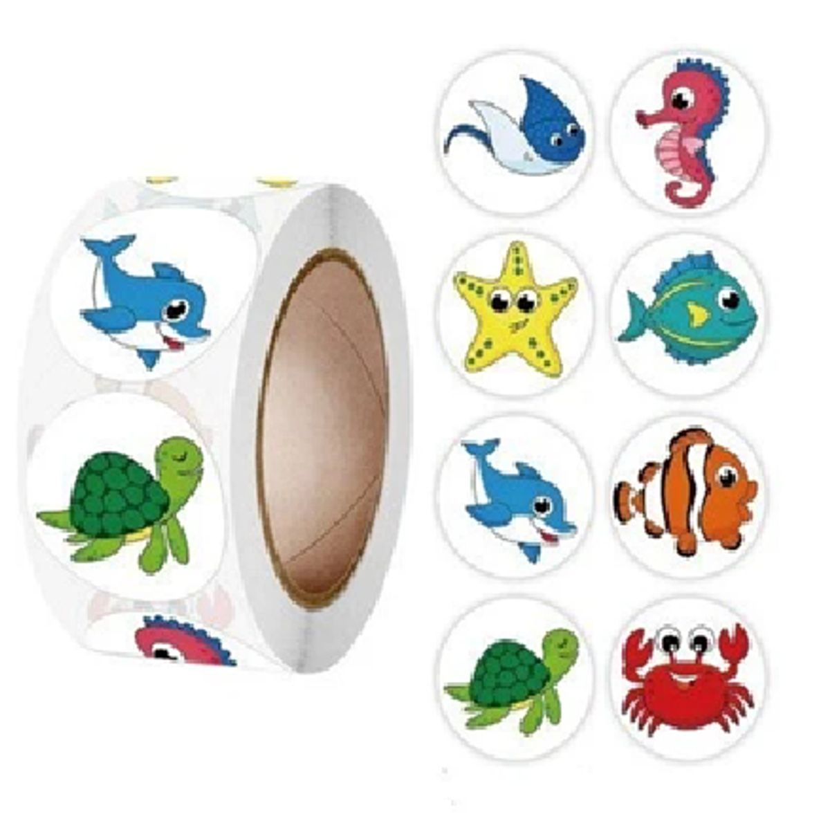 GENERICO - 100 stickers en rollo animales del oceano modelo 2