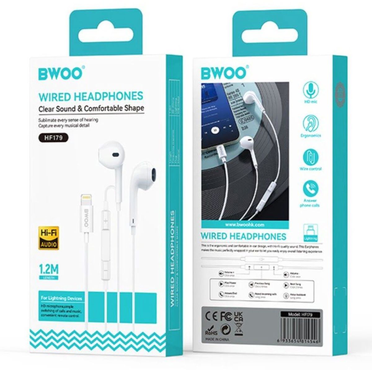 GENERICO - AUDIFONOS CON CABLE 120CM TIPO LIGHTNING IOS HF179 BWOO