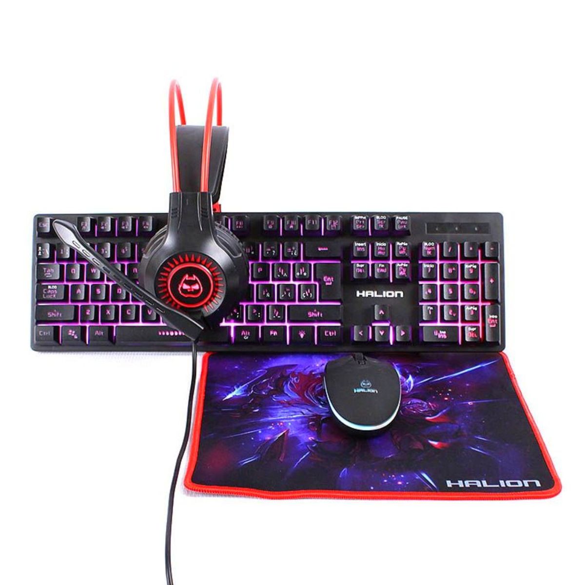 HALION - Kit Gamer Hal Arrow 4 En 1:teclado + Audifono + Mouse + Pad